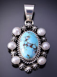 Silver & Golden Hills Turquoise - Freshwater Pearls Pendant Erick Begay 3C30K