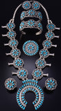 7-Piece Silver & Turquoise Petit Navajo Squash Blossom Necklace Set by M 5J29K