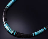 20" Santo Domingo Pueblo (Kewa) Turquoise & Jet Necklace by Lupe Lovato 5G28R