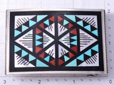 Vintage - Silver Multistone Zuni Inlay Geometric Buckle by Leander & Lisa Othole 6A03G