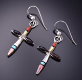 Silver & Turquoise Multistone Zuni Inlay Cross Earrings by Lynette Bowannie 3G03K