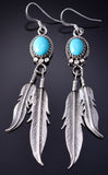 Silver & Turquoise Double Eagle Feather Navajo Earrings by Rita Largo 5G18T