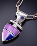 Vintage Silver Multistone Navajo Inlay Arrowhead Pendant by Shiela Tso 6F09Q