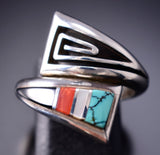 Pre-owned Adjustable Silver Multistone Navajo Inlay Wrap Ring by Albert Nells 6D28X