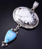 Silver & Golden Hills Turquoise White Buffalo Navajo Pendant- Erick Begay 5F30O