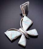 Silver & Opal Navajo Inlay Butterfly Pendant by Joanna Charlie 6J32E