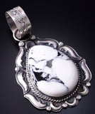 Silver & White Buffalo Turquoise Navajo Round Pendant by Tillie Jon 5L13D