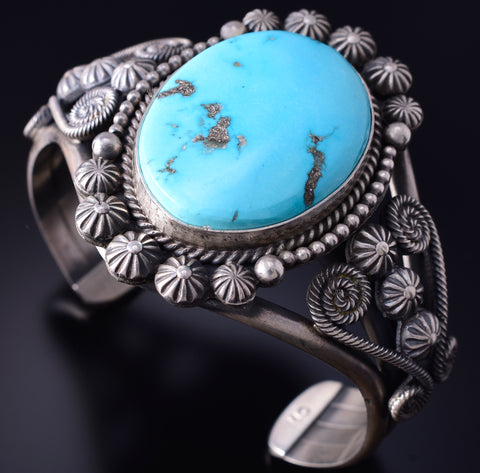 Silver & Turquoise Navajo Handmade Bracelet by Micheal Calladitto 5F04H
