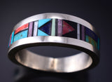 Size 13 Silver Multistone Navajo Inlay Men's Ring by Jimmy Harrison 5H02Y