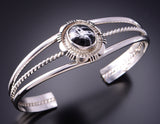 Silver & White Buffalo Turquoise Navajo Bracelet by Jeffrey Nelson 3F10N