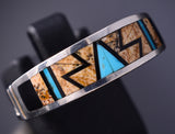 Size 10-3/4 Silver & Turquoise Multistone Navajo Inlay Ring - Allen Tolino 6F17G
