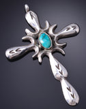 Vintage Silver & Turquoise Navajo Handmade Cross Pendant 6A21Z