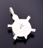 Silver & Turquoise Zuni Inlay Turtle Pendant by Johnson Laweka 4E27P