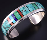 Vintage Silver & Turquoise Multistone Navajo Inlay Bracelet by RB 5K10B