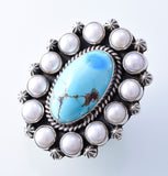 Size 8-1/2 Golden Hills Turquoise & Pearl Navajo Ring by Erick Begay 3H19C