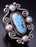 Size 7-1/4 Silver & Golden Hills Turquoise Pearl Navajo Ring Erick Begay 6F28D