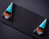 Silver & Turquoise Multistone Zuni Inlay Post Earrings by Jennette Chavez 5G22F