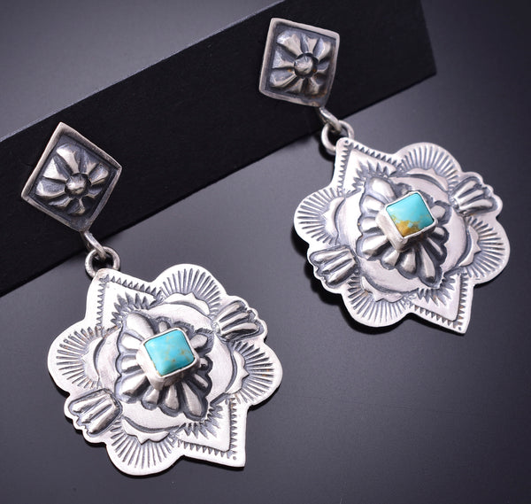 Silver & Turquoise Navajo Concho Earrings by Terry Charlie 3J22M