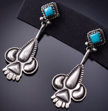 Silver Navajo Turquoise Earrings with Concho Design - 6K02C