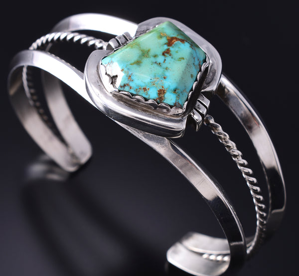 Vintage Silver & Turquoise Navajo Handmade Open Face Bracelet 6B14Q