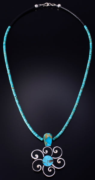 17" Santo Domingo Pueblo (Kewa) Turquoise & Onyx Balance Necklace by Mary Tafoya 5H25X