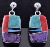 Silver & Turquoise Multistone Navajo Inlay Earrings 2K21R