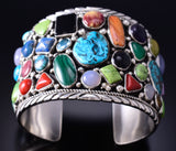 Vintage Silver & Turquoise Multistone Navajo Handmade Cuff Bracelet by LJ 6F09D