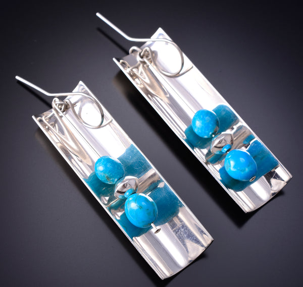 Silver & Turquoise Navajo Handmade Reflection Earrings by Jeremy Harrison 6H31B