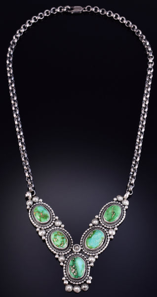 Silver & Sonoran Gold Turquoise Victory Navajo Necklace by Tom Lewis 5L05B