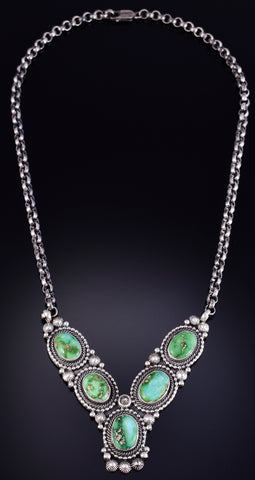 Silver & Sonoran Gold Turquoise Victory Navajo Necklace by Tom Lewis 5L05B