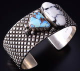 Silver & Golden Hills Turquoise & White Buffalo Navajo Bracelet Erick Begay 5H01D