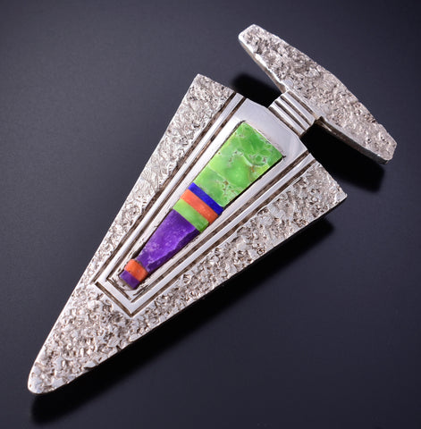 Vintage Silver Multistone Navajo Inlay Pendant / Brooch by Philbert Begay 5L21U