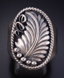 Size 10-1/2 Silver Eagle Feather Navajo Men's Ring by Genevieve Burnside 5L05P