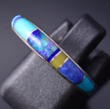 Size 7 Silver & Turquoise Multistone Navajo Inlay Ring by Valerie Yazzie 5L07X