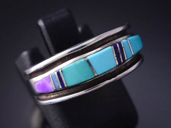 Size 6-1/4 Silver & Turquoise Multistone Navajo Inlay Ring - Orlinda James 5L07E
