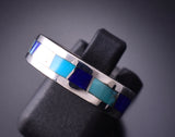 Size 6-1/4 Silver & Turquoise Multistone Navajo Inlay Ring by TSF 3L13P