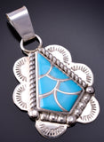 Silver & Turquoise Zuni Inlay Diamond Shaped Pendant by Carlen Seoutewa 5B19B
