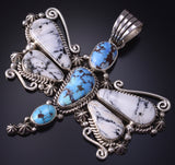 Silver & Golden Hills Turquoise Navajo Dragonfly Pendant by Erick Begay 5H02A