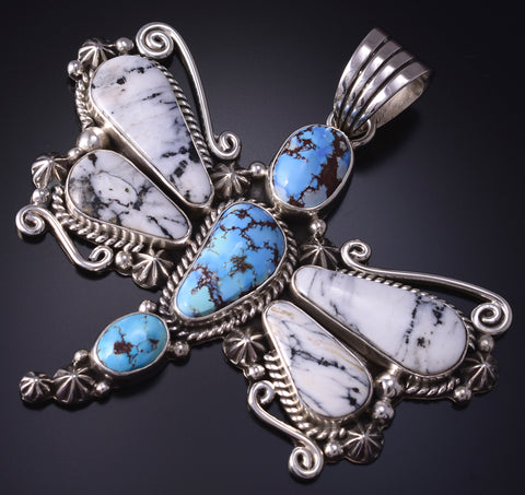 Silver & Golden Hills Turquoise Navajo Dragonfly Pendant by Erick Begay 5H02A