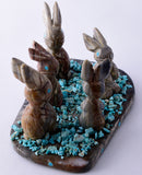 Picasso Marble Zuni Fetish - 5 rabbits with Turquoise by Stafford Chimoni 5L09