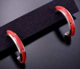 Elegant Mediterranean Red Coral &Silver Hoop Earrings by Margaret Chuyate 3E18Z
