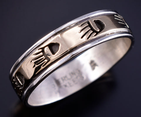 Size 11-3/4 Silver & 14k Gold Navajo Strong Bear Ring by Scott Skeets 5L26B