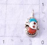 Silver & Turquoise w/ Coral Snake Eyes Zuni Pendant by Effie Calavaza 6G29G