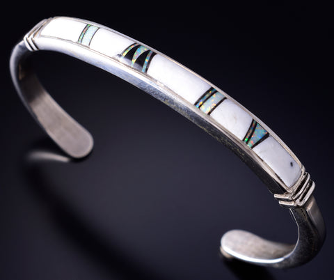 Silver & White Buffalo Turquoise & More Navajo Inlay Bracelet Rick Tolino 5L20N