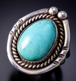 Vintage Size 10-1/4 Silver & Turquoise Navajo Handmade Ring 6D28U