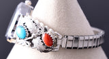 Silver & Turquoise w/ Coral Navajo Feathers Watch by Jeanette Saunders 6H31O