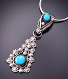 Silver & Turquoise Zuni Handmade Flowers Pendant by Verdi Booqua 3G03R