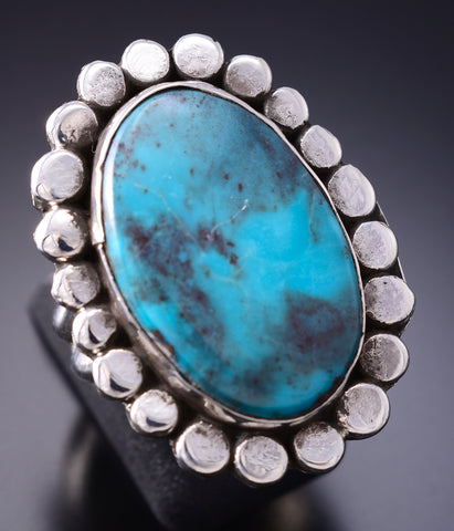 Vintage Size 7 Silver & Turquoise Navajo Handmade Flower Ring 6D28Q