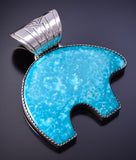 Silver & Turquoise Navajo Handmade Heartline Bear Pendant 4L07F