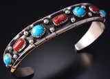 Silver & Turquoise w/ Coral Navajo Handmade Bracelet by Reed Charley 5J18P
